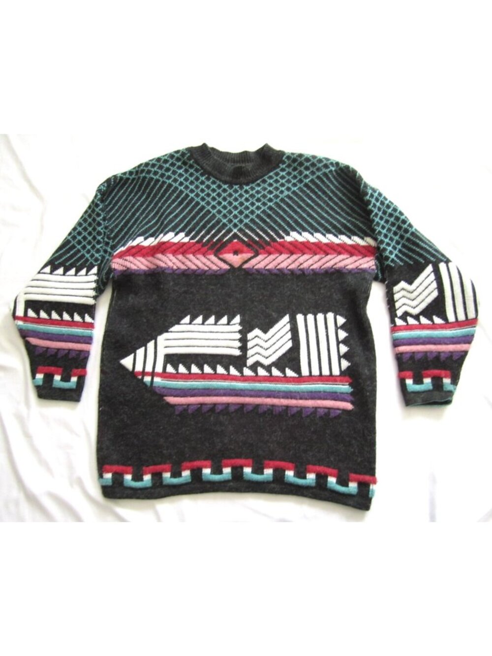 Vtg 80s Maggie Lawrence Abstract Sweater Knit‎ Chunky Aztec XL (MS64)Made in USA